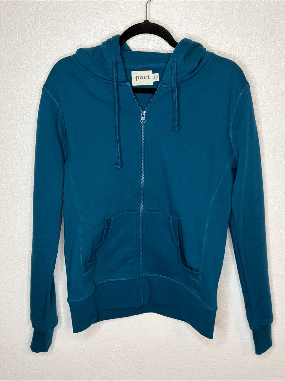 Pact Teal Full Zip Organic Cotton Blend Hoodie Size Medium Athleisure Casual